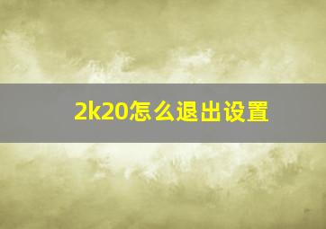 2k20怎么退出设置