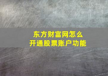 东方财富网怎么开通股票账户功能