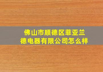 佛山市顺德区菲亚兰德电器有限公司怎么样