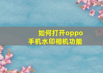 如何打开oppo手机水印相机功能