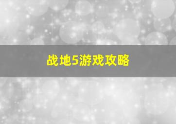 战地5游戏攻略