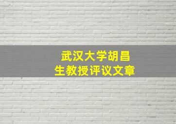 武汉大学胡昌生教授评议文章